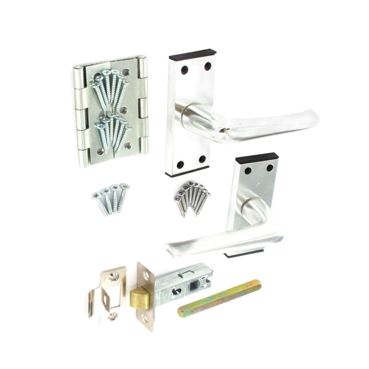 Securit aluminium internal door handle pack with latch and hinges