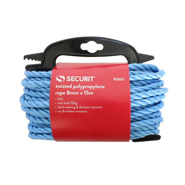 Securit blue 8mm twisted polypropylene rope, 15m