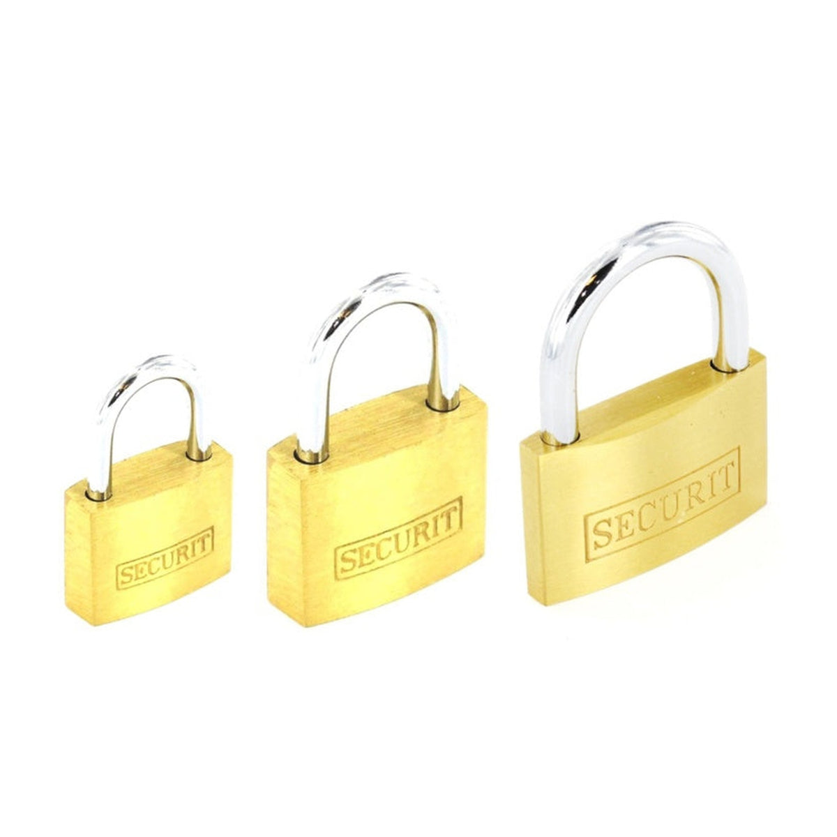 Pack of 12 Securit assorted size brass padlocks