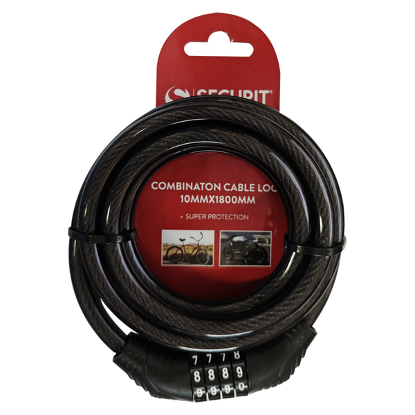 Securit combination cable lock, 1.8m x 10mm