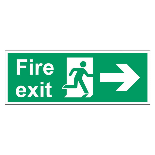Securit fire exit sign with right arrow, 400 x 150mm rigid plastic