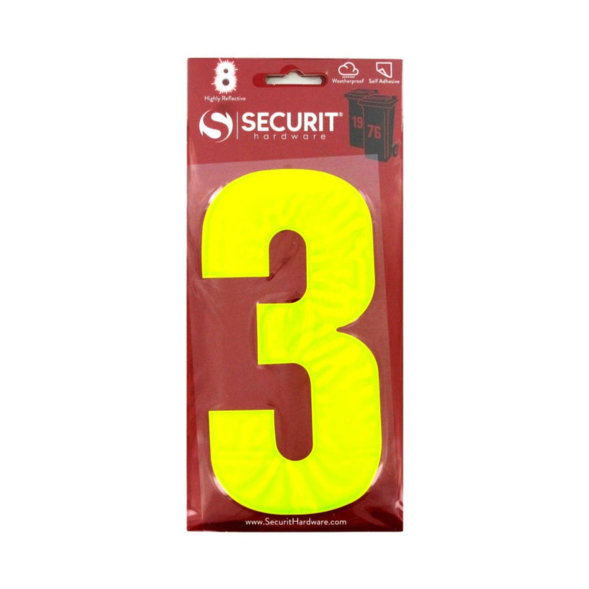 Securit hi vis self adhesive wheelie bin number 3, 160mm