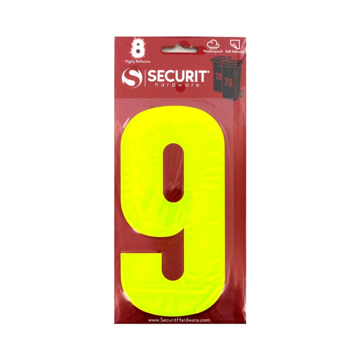 Securit hi vis self adhesive wheelie bin number 9