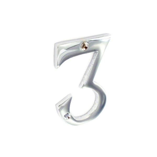 Securit polished chrome numeral 3, 75mm