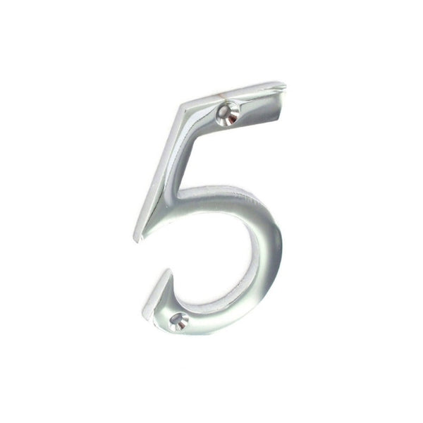 Securit polished chrome numeral 5, 75mm