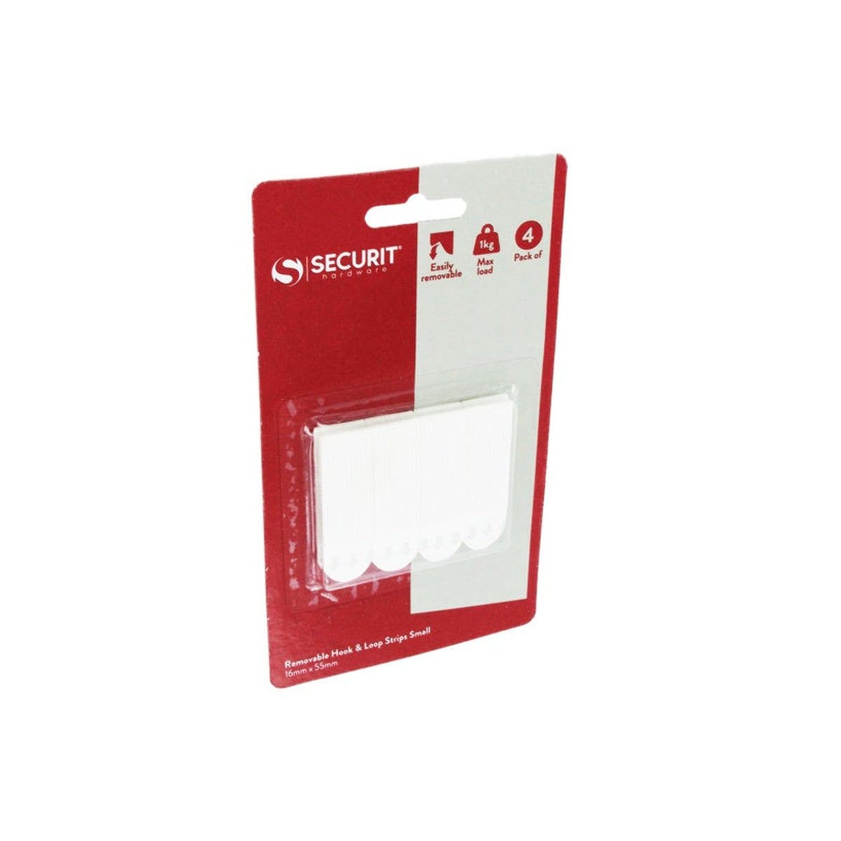 Securit small removable hook and loop strips, pack of 4