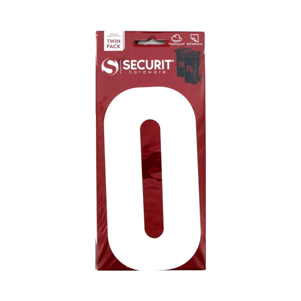 Securit white self adhesive number 0 for wheelie bins, 170mm