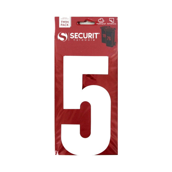 Securit white self adhesive number 5 for wheelie bins, 170mm