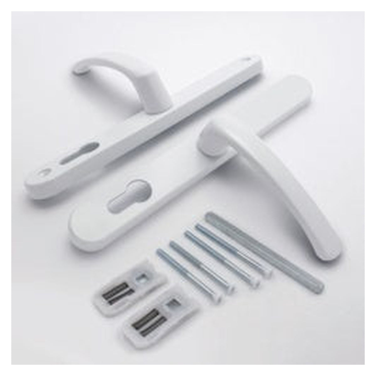 Securit white sprung UPVC door handles