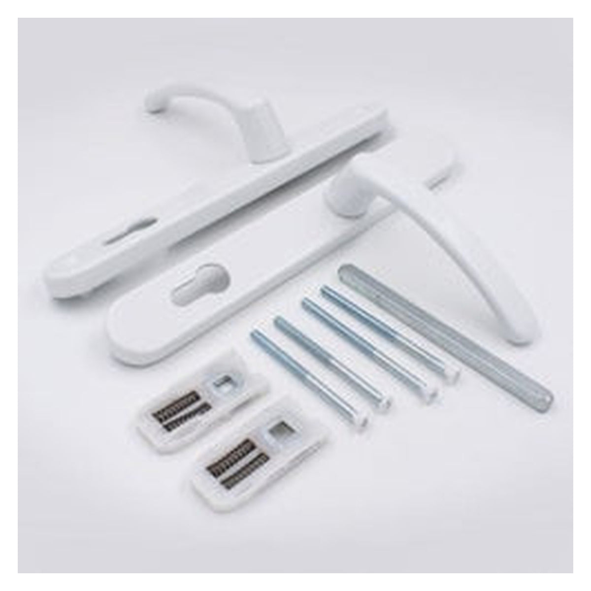 Securit white uPVC sprung door handle pair, 92 PZ
