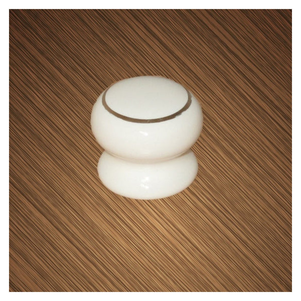 Securit white and gold line 35mm ceramic knobs, pair