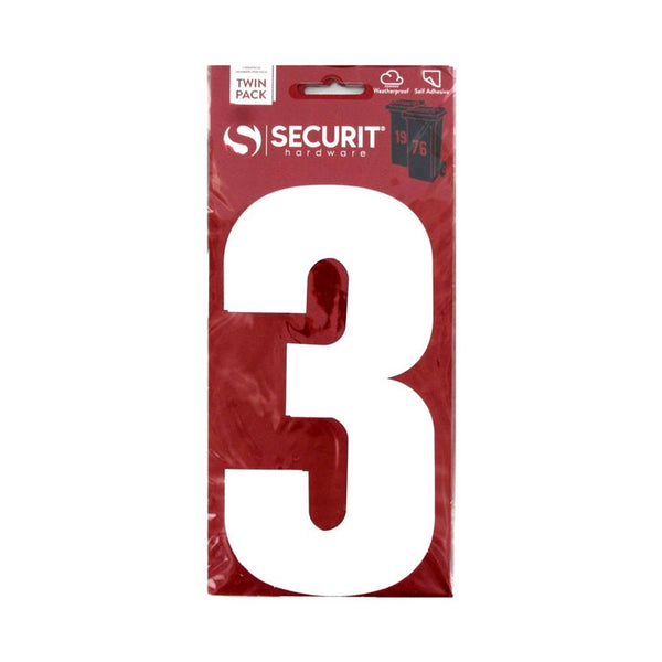 Securit white self adhesive wheelie bin number 3, pack of 2