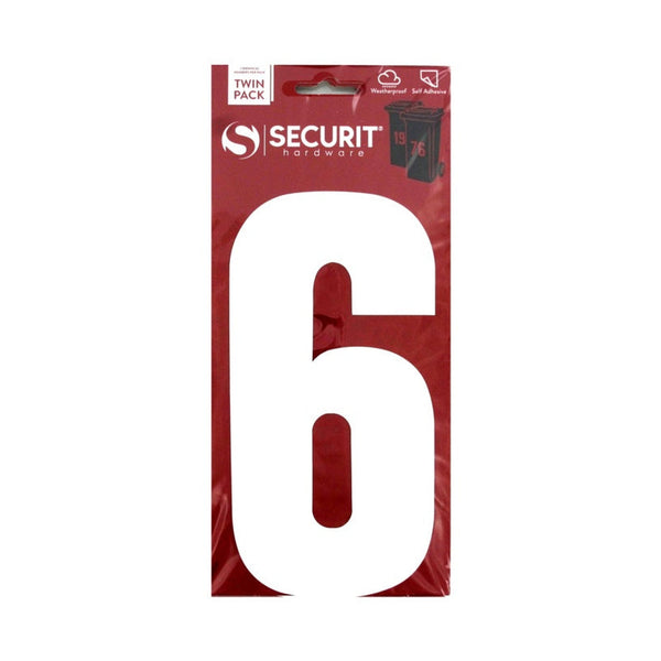 Securit white self adhesive wheelie bin number 6 pack of 2