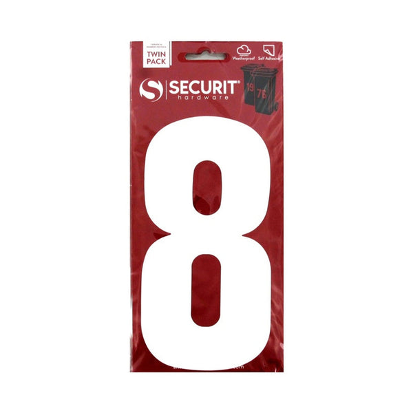 Securit white self adhesive wheelie bin number 8, pack of 2