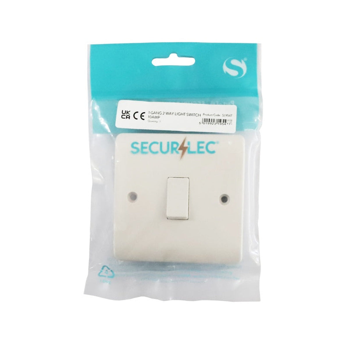 Securlec 1 gang 2 way round edge light switch 10A, view 2