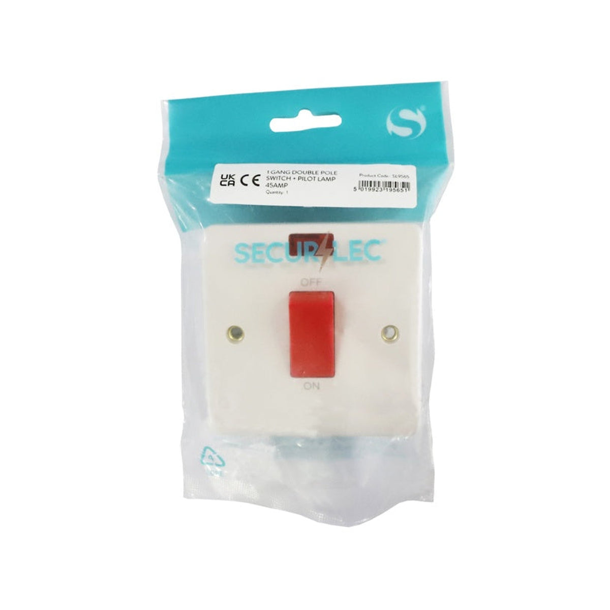 Securlec 45A double pole switch with pilot light, view 2