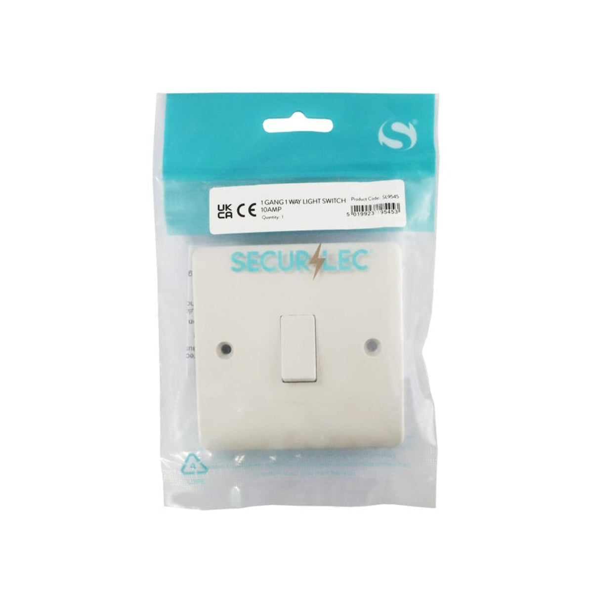Securlec 1 gang 1 way light switch, round edge, view 2