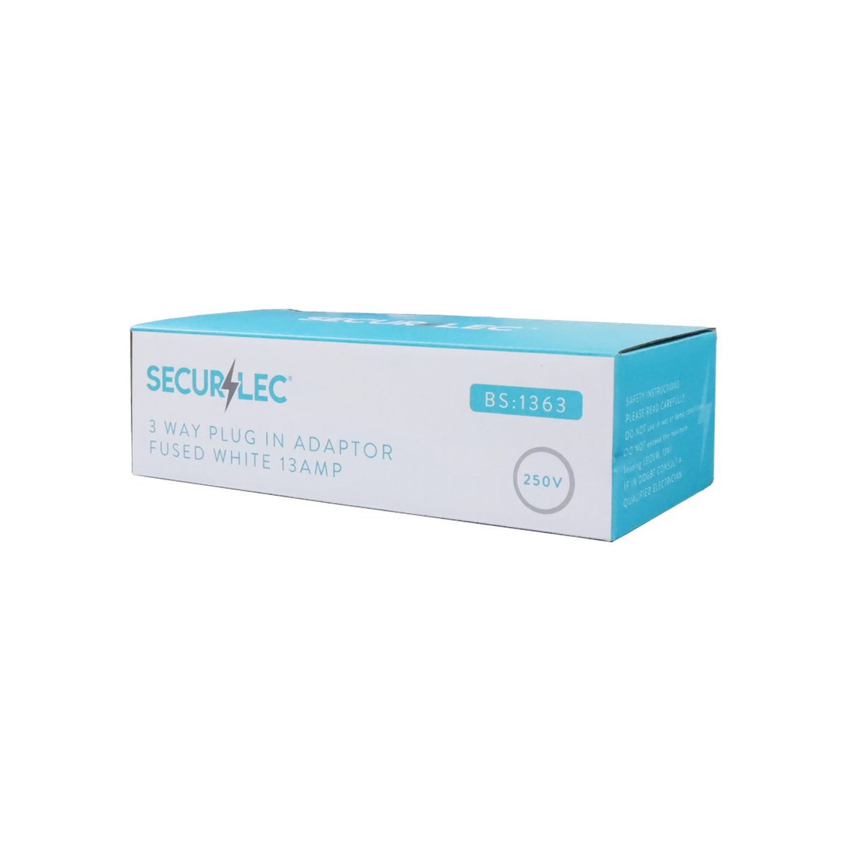 Securlec 3 way fused plug in adaptor, white, view 2