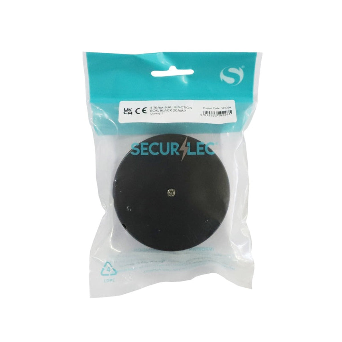 Securlec black 4 terminal 20A junction box, view 2