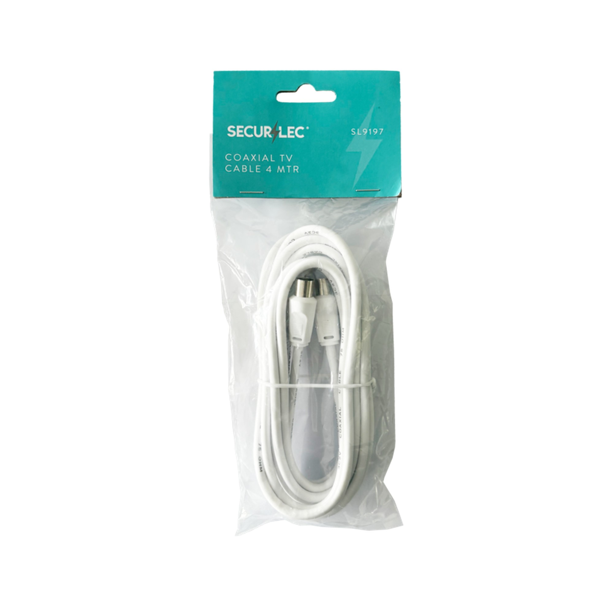 Securlec 4m white TV fly lead with coax plugs, view 2