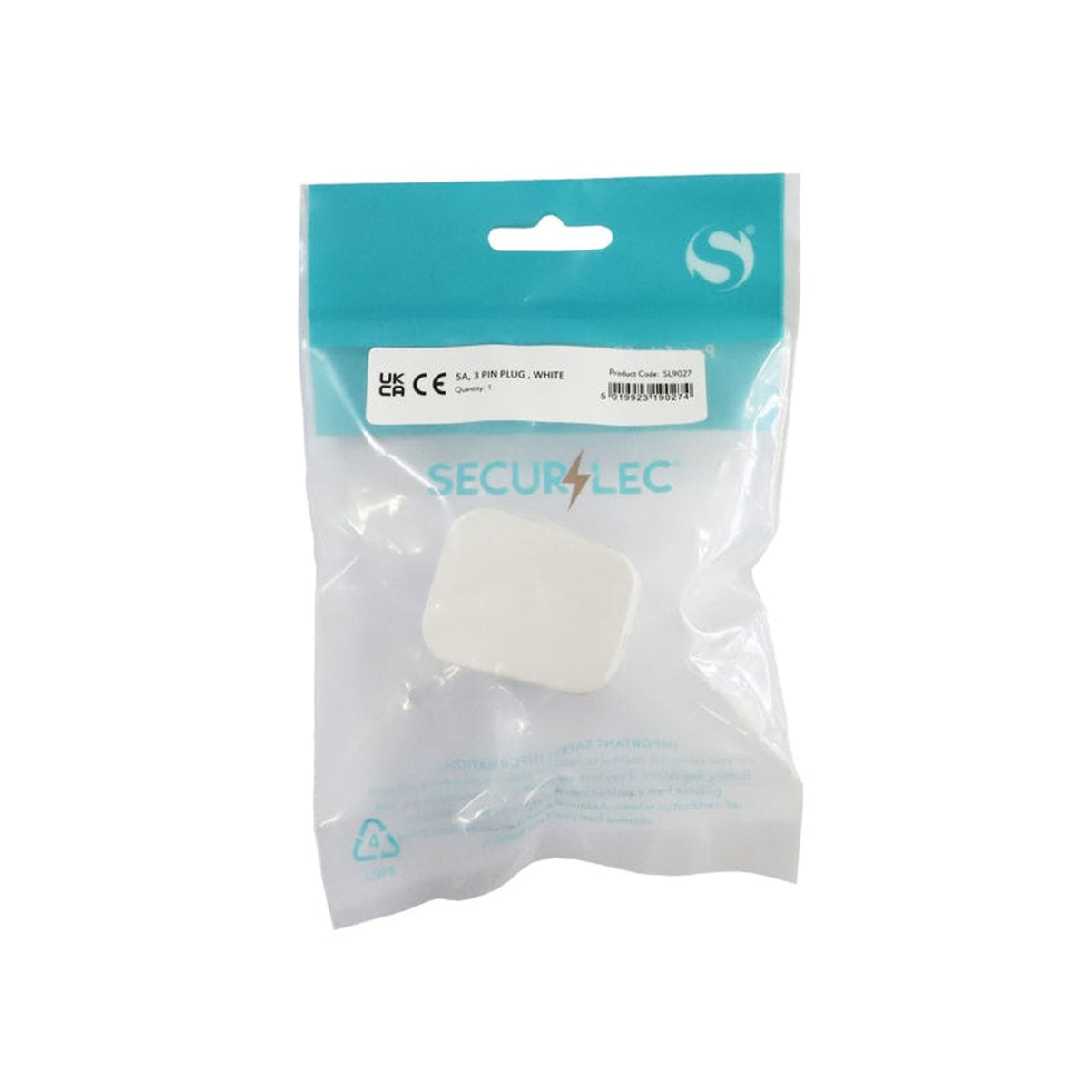 Securlec 5A 3 pin round plug in white, view 3