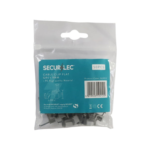 Securlec grey 9mm flat cable clips pack of 50