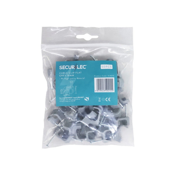 Pack of 50 Securlec flat grey 16mm cable clips