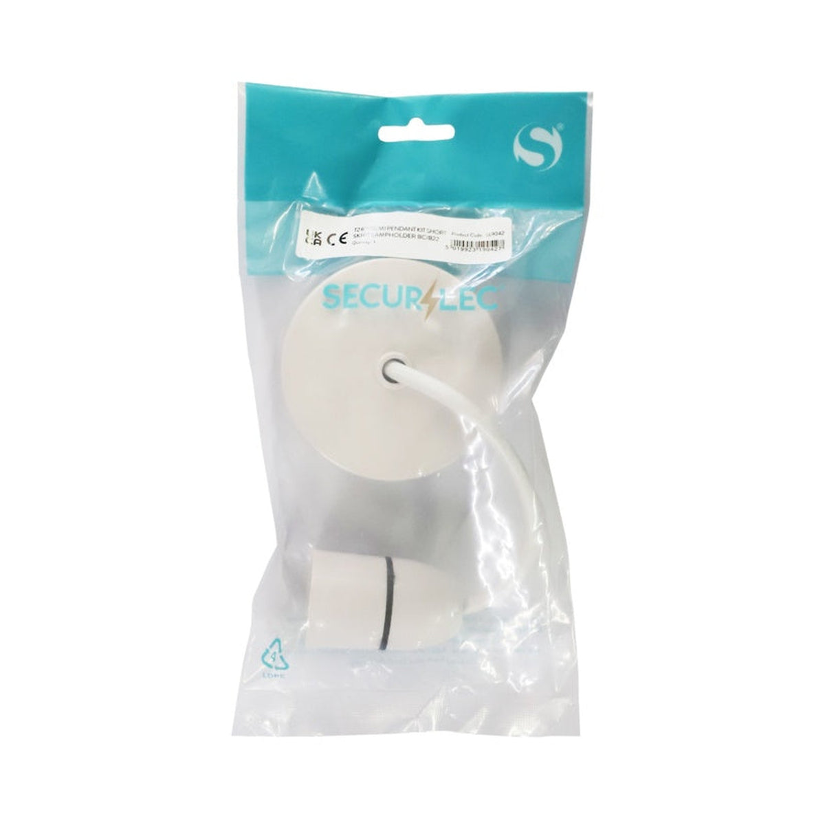 Securlec short skirt pendant lampholder kit 15cm, view 2