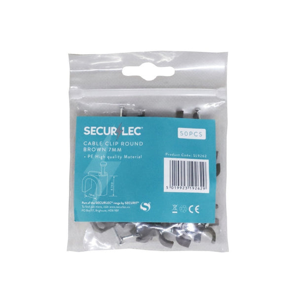 Securlec 7mm brown round cable clips, 50 piece