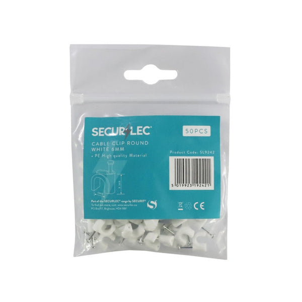 Securlec 6mm round white cable clips pack of 50