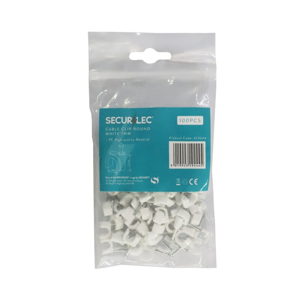 Securlec round white cable clips 7mm pack of 100