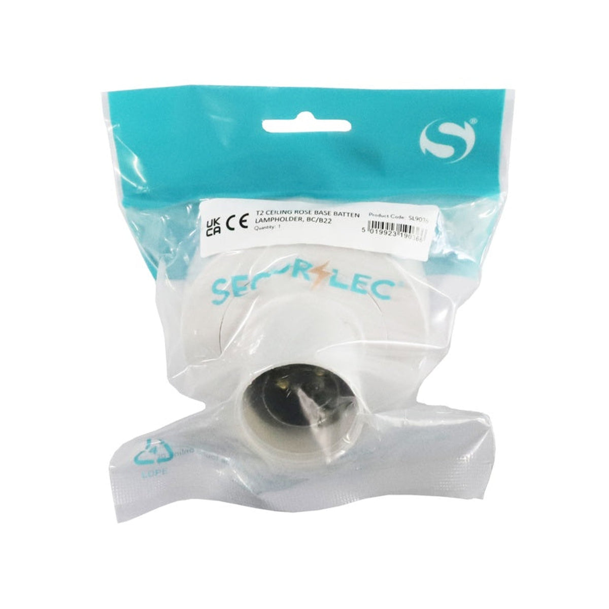 Securlec T2 ceiling rose base batten lampholder, view 2