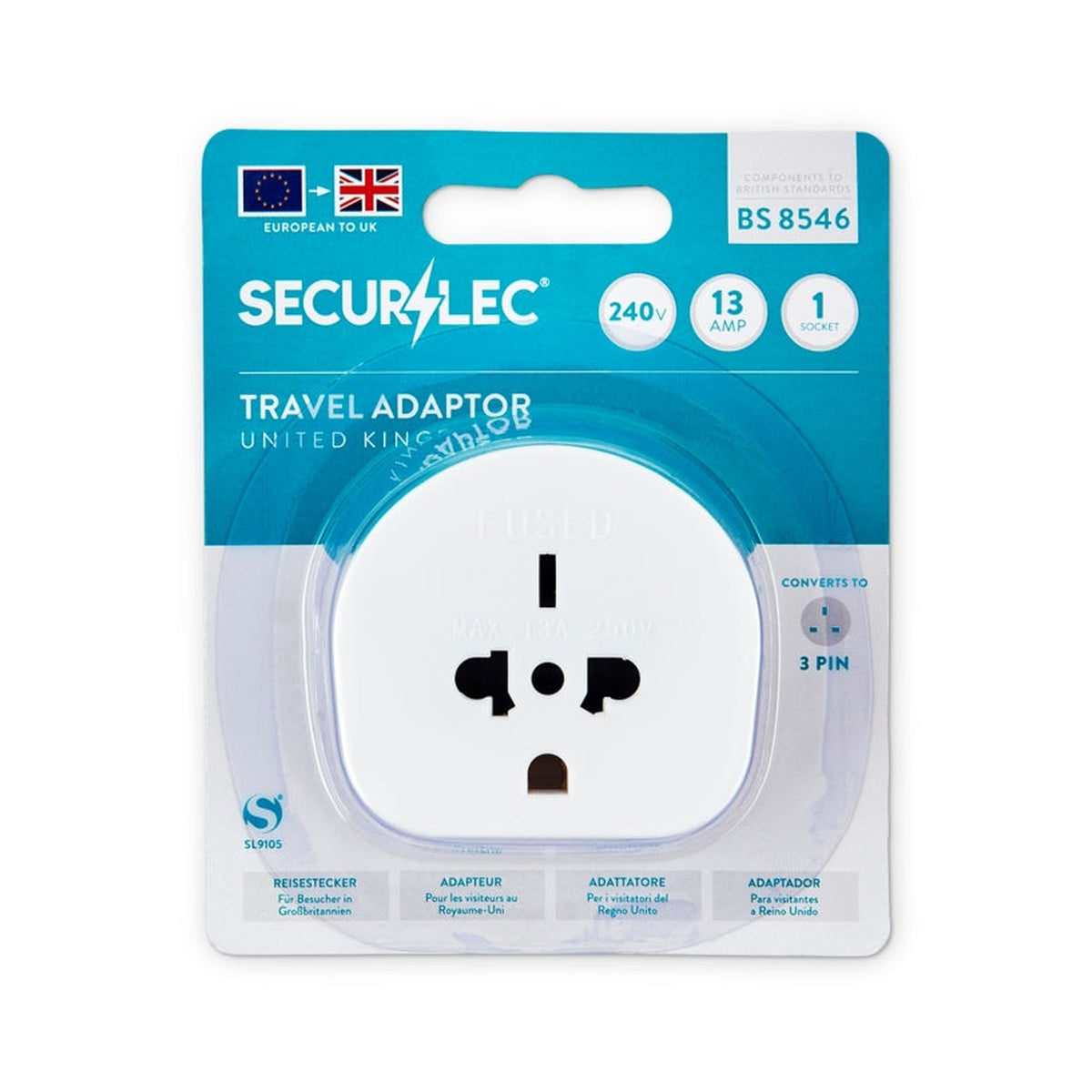 Securlec travel adaptor for visitors to the UK, view 2