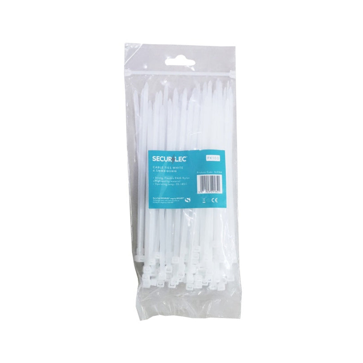 Securlec white cable ties 5mm x 175mm pack of 100