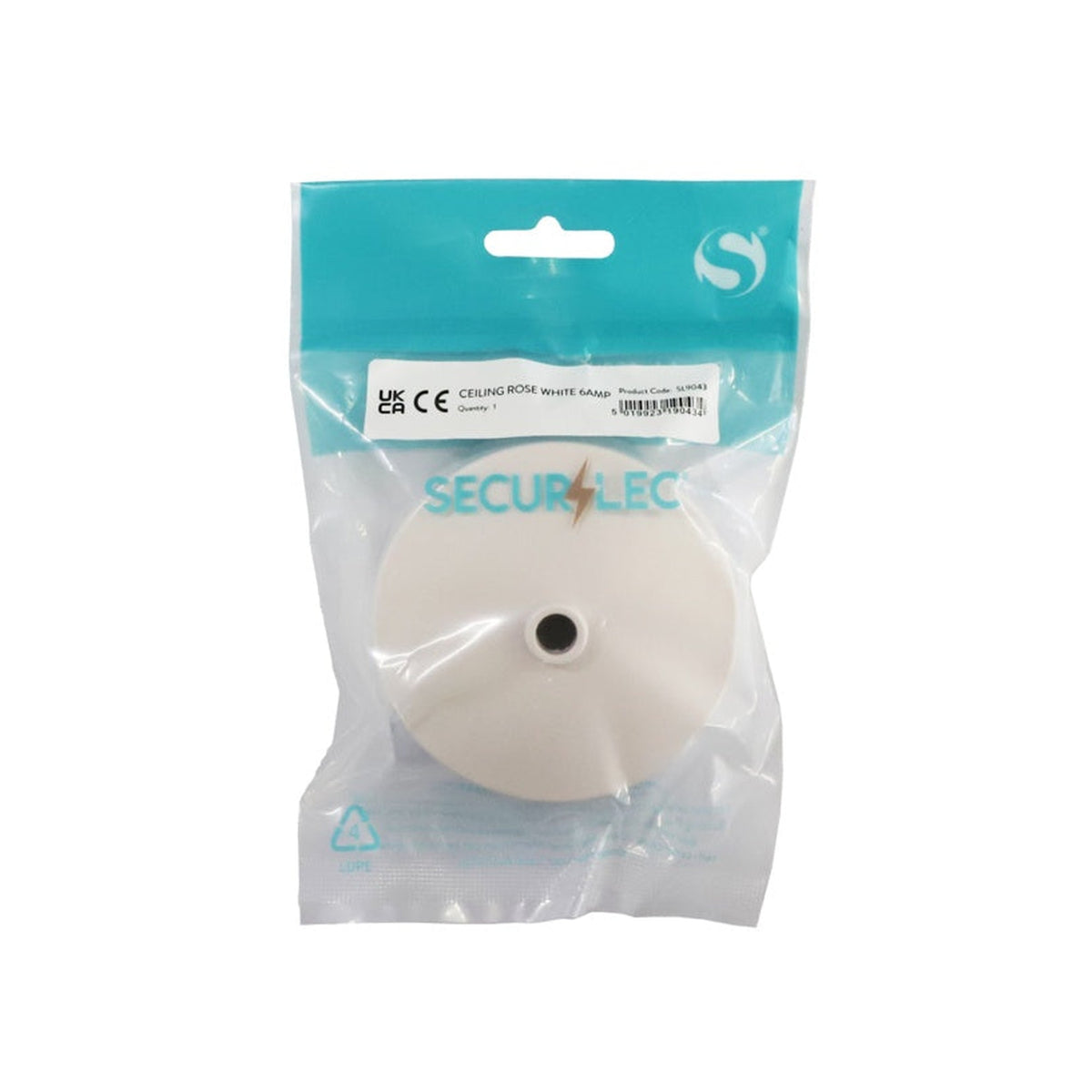 Securlec white 88mm ceiling rose rated 6A, view 2