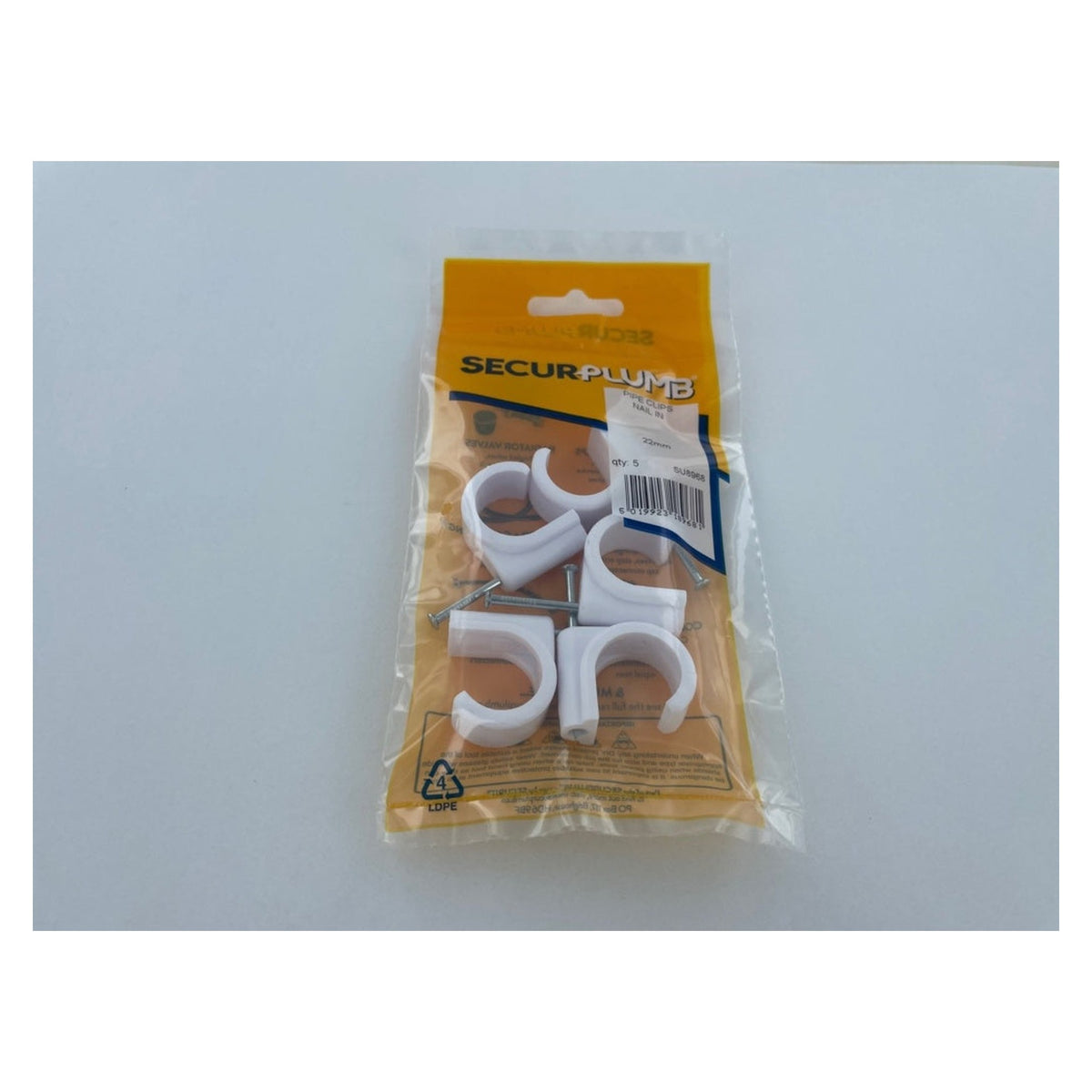 Pack of 5 Securplumb nail-in 22mm pipe clips