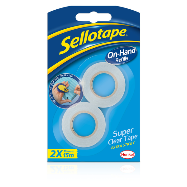 Sellotape On Hand refill, 2 rolls of 18mm x 15m