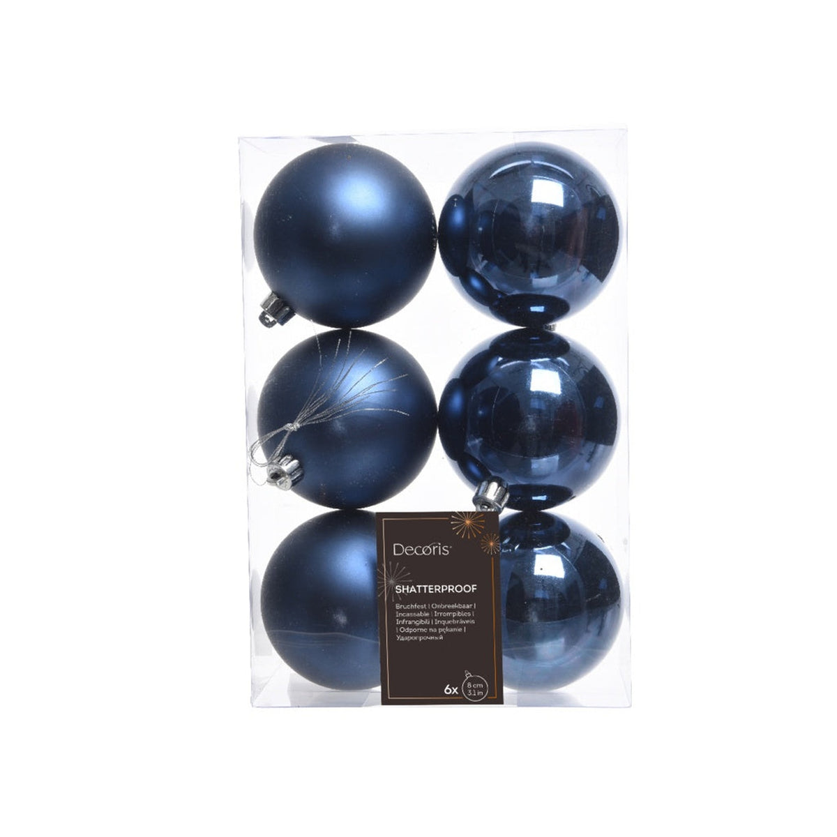 Shatterproof Baubles 8cm Box 6 - Night Blue