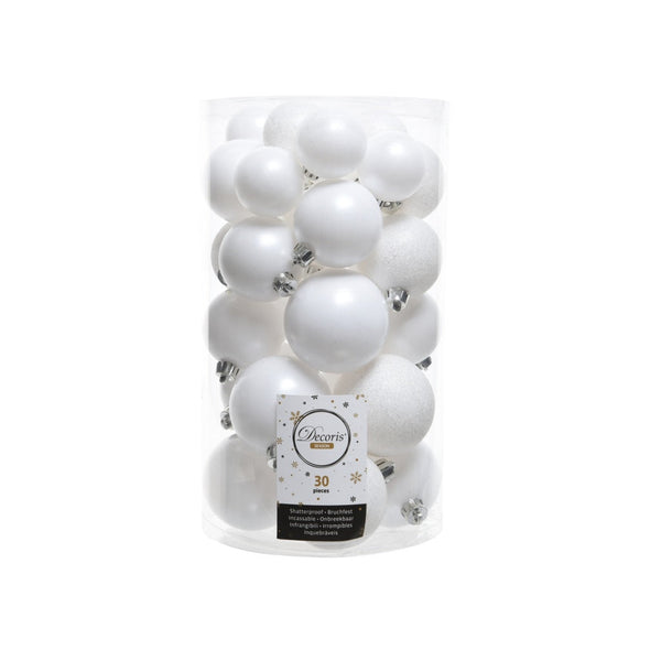 Shatterproof Baubles Mixed Pack 30 - Winter White  - 40/50/60mm