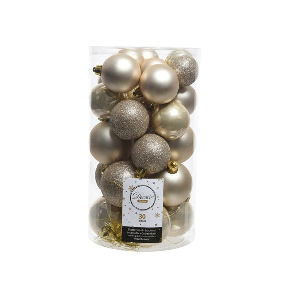 Shatterproof Baubles Mixed Tube of 30 - Pearl