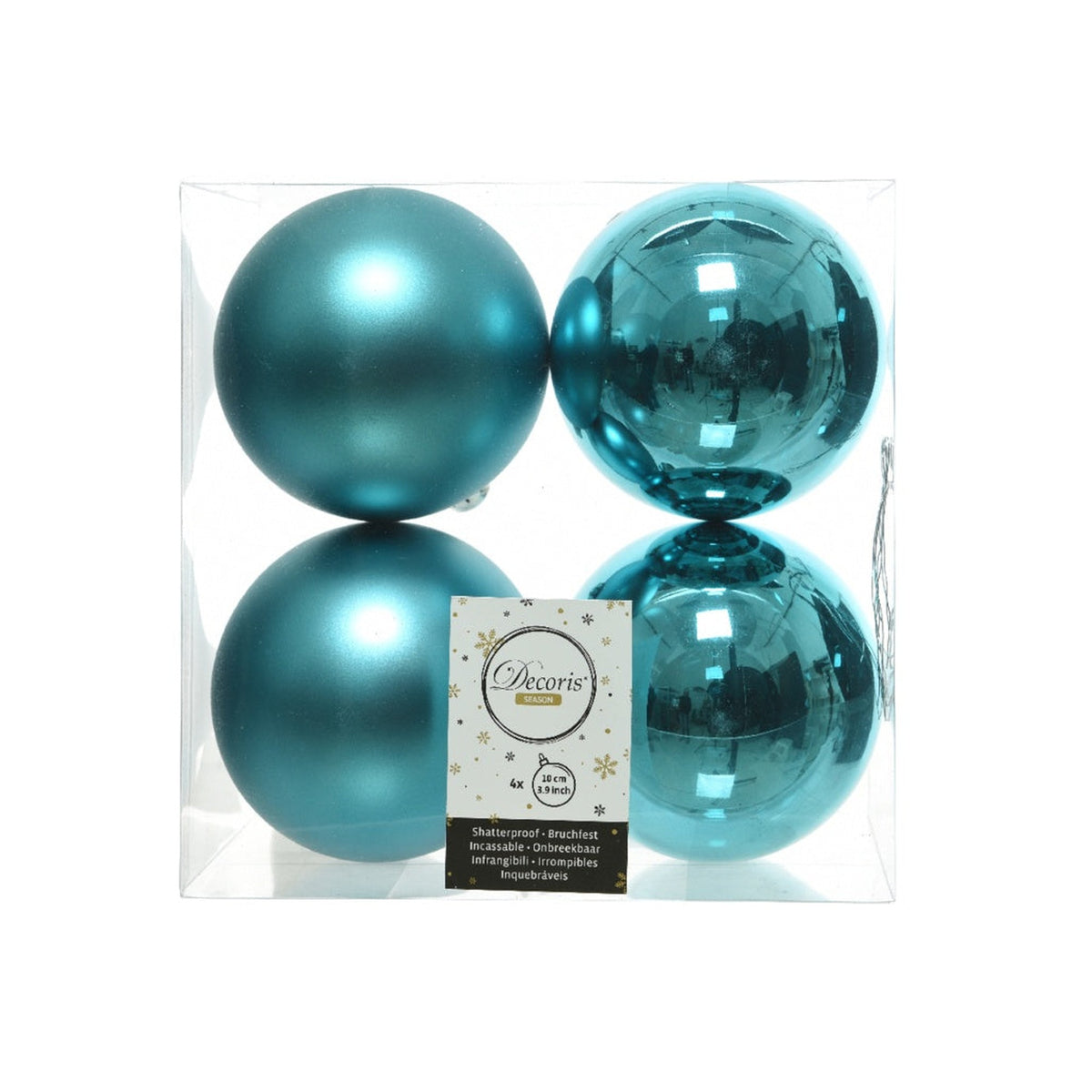 Shatterproof Baubles Pack 4 - Turquoise 10cm