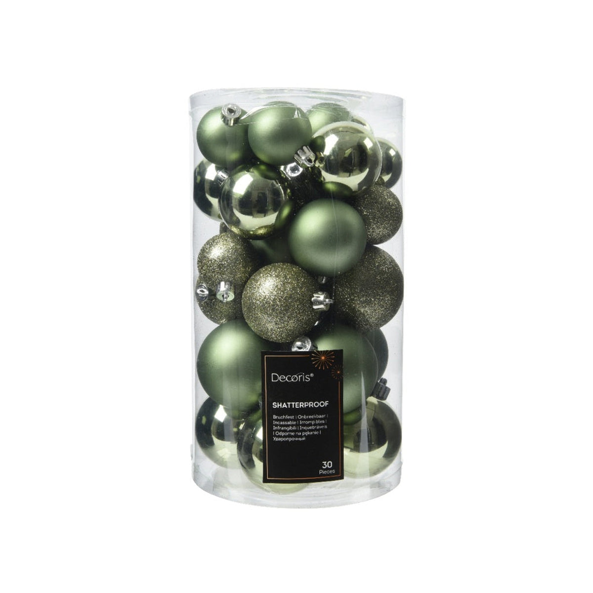 Shatterproof Baubles Tube 30 - Rosemary Green 6cm