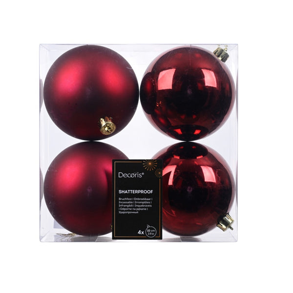 Shatterproof Plain Baubles - Oxblood Red 10cm Pack 4