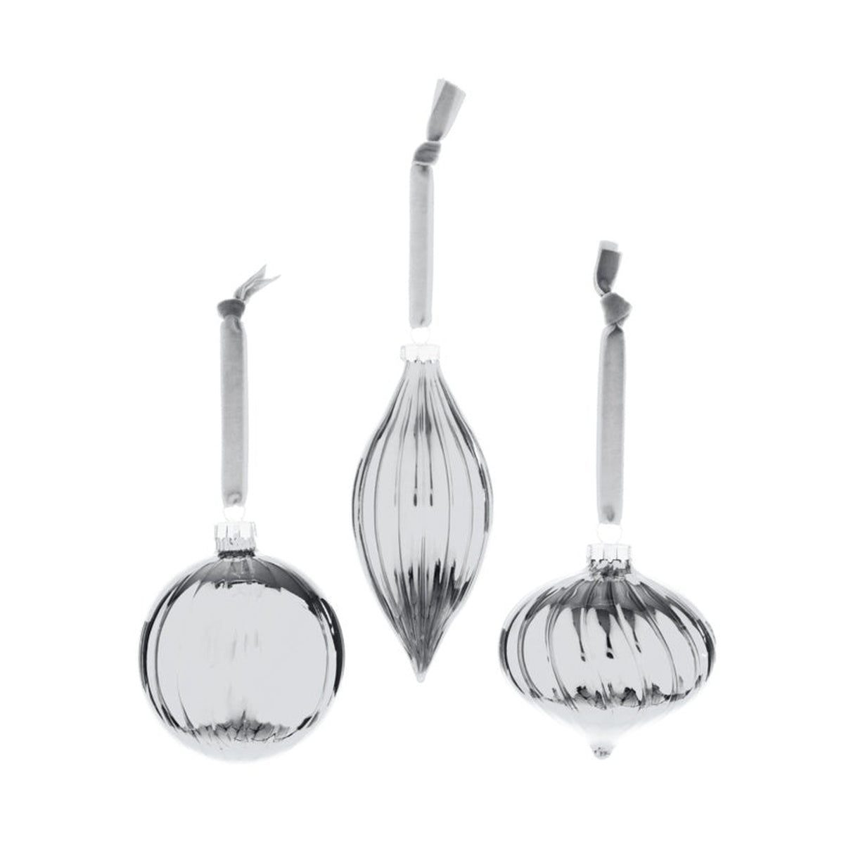 Silver Ribbed Glass Bauble - Assorted
