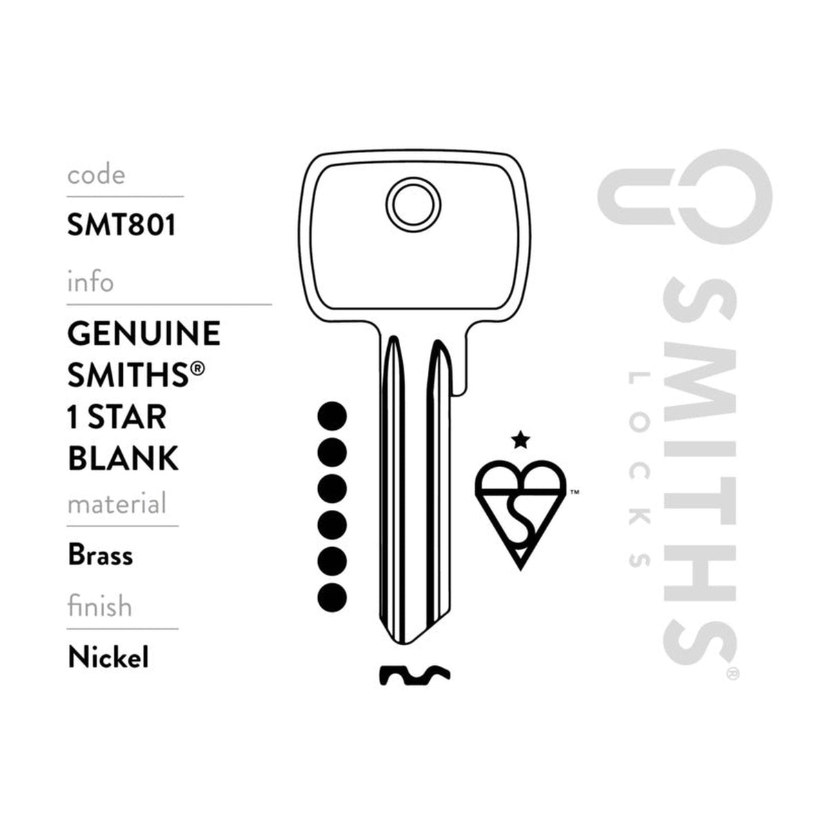 Smiths Locks 1 Star Euro Cylinder 6 pin key blanks pack of 10