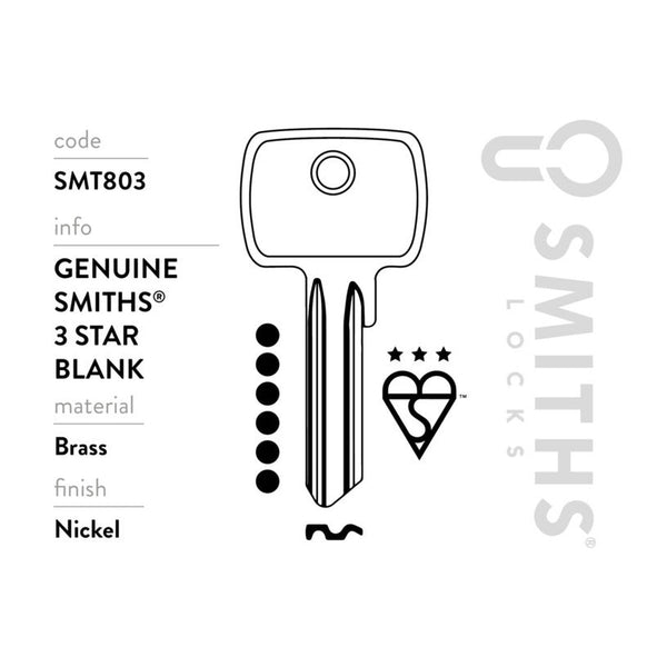 Pack of 10 Smiths Locks 3 Star Euro cylinder 6 pin key blanks
