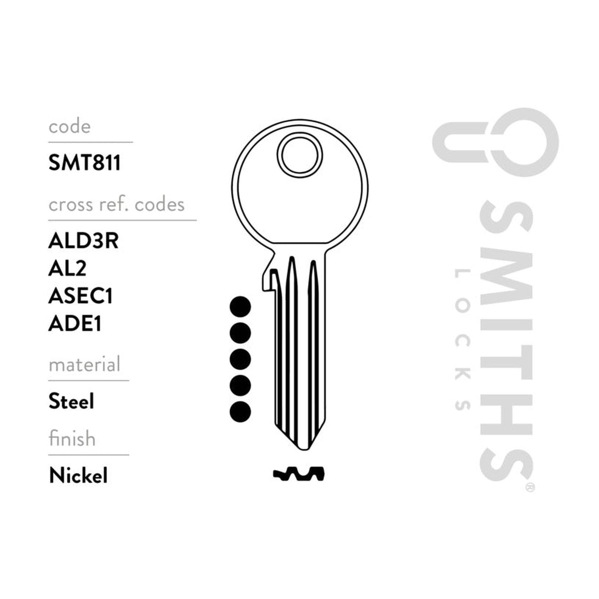 Smiths Locks Aldridge 5 pin nickel plated key blanks, pack of 10, view 3