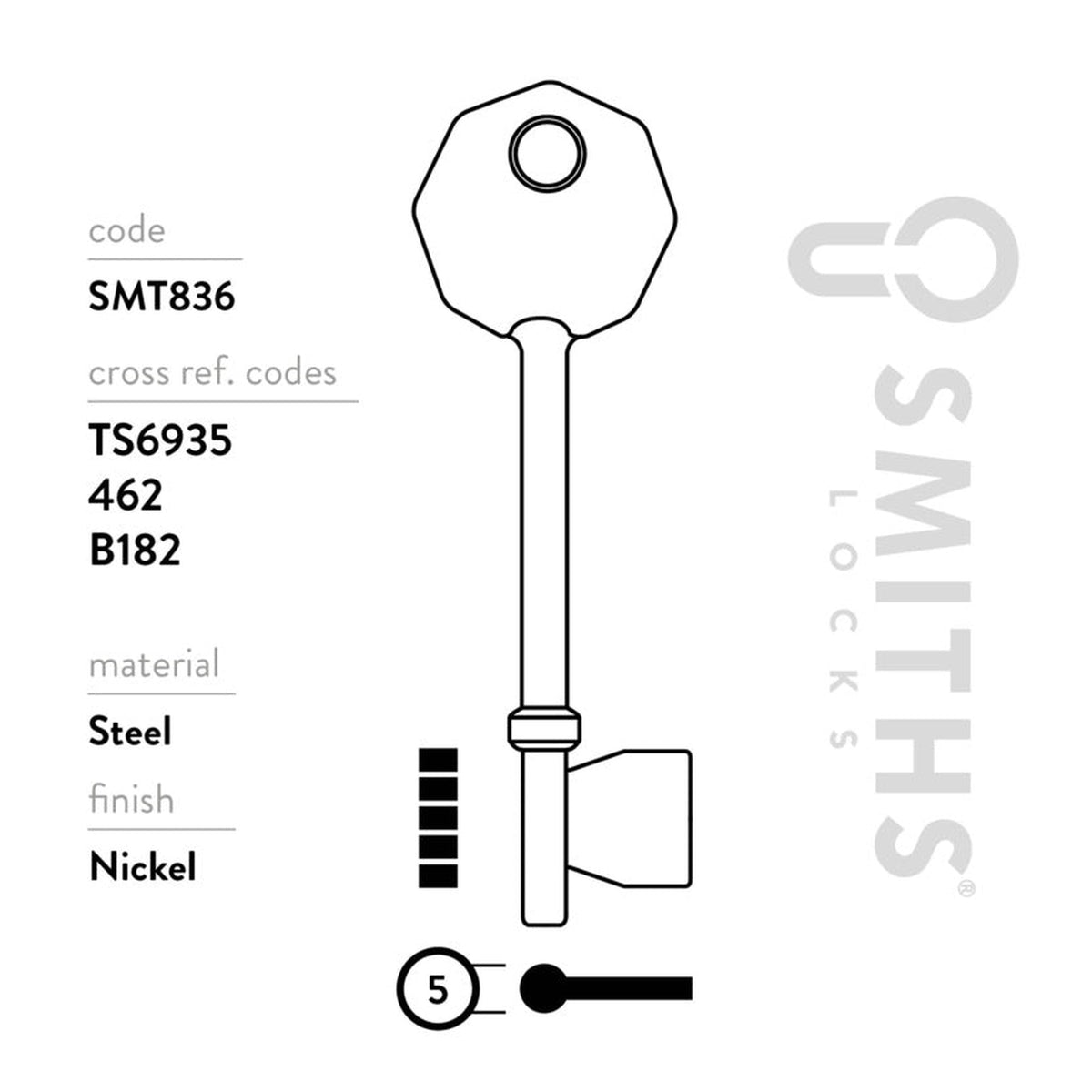 Pack of ten Smiths Locks Asec 5 lever mortice key blanks, view 3