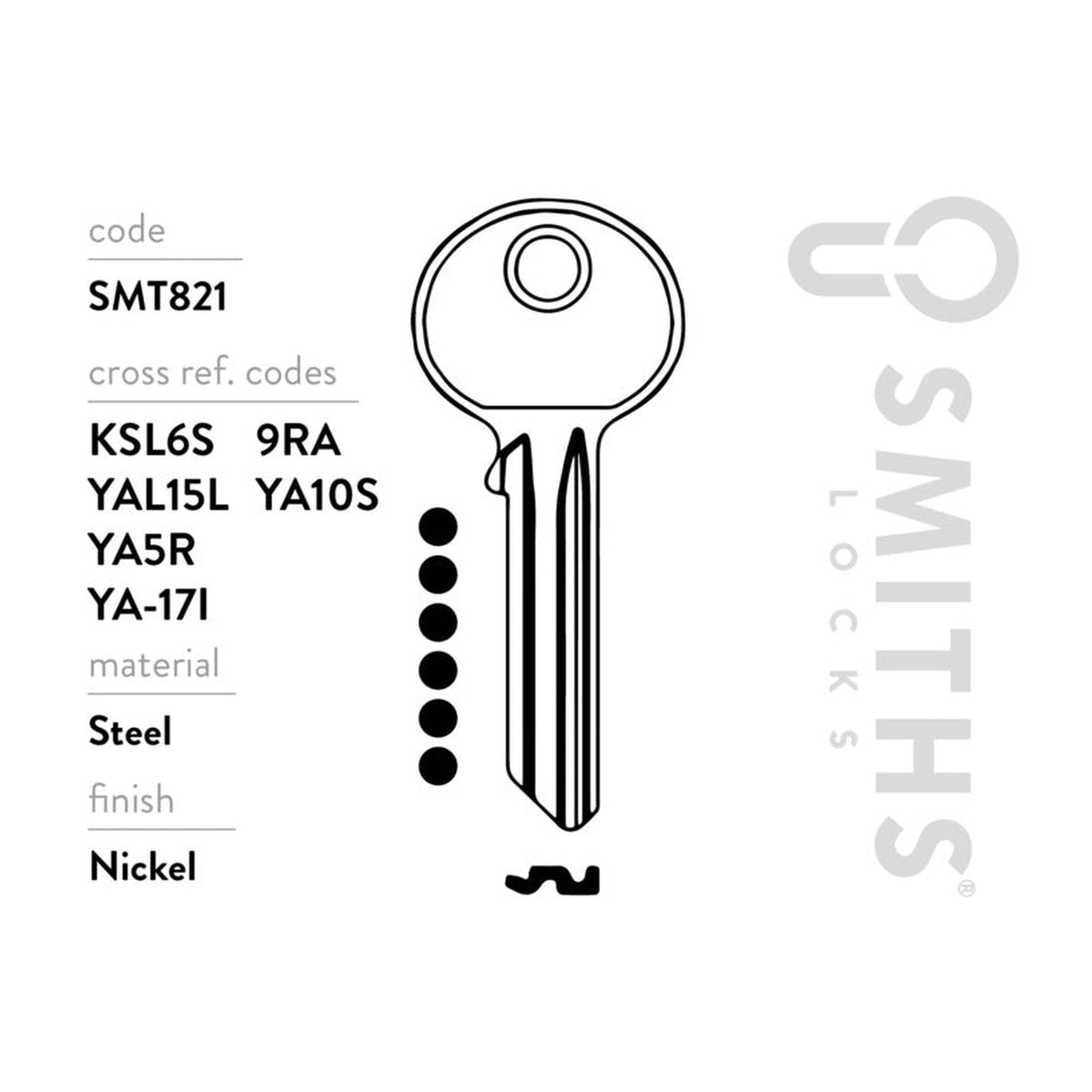 Smiths Locks Yale 6 pin cylinder key blanks pack of 10, view 3