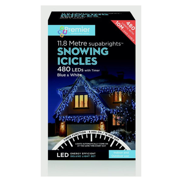 Snowing Icicles With Timer Blue & White - 480 LED